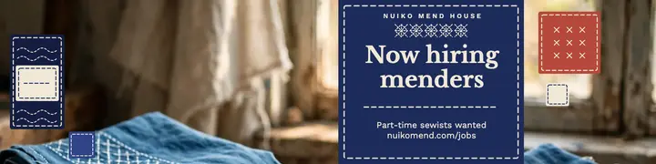 Visible mending studio hiring LinkedIn banner, sashiko stitch template