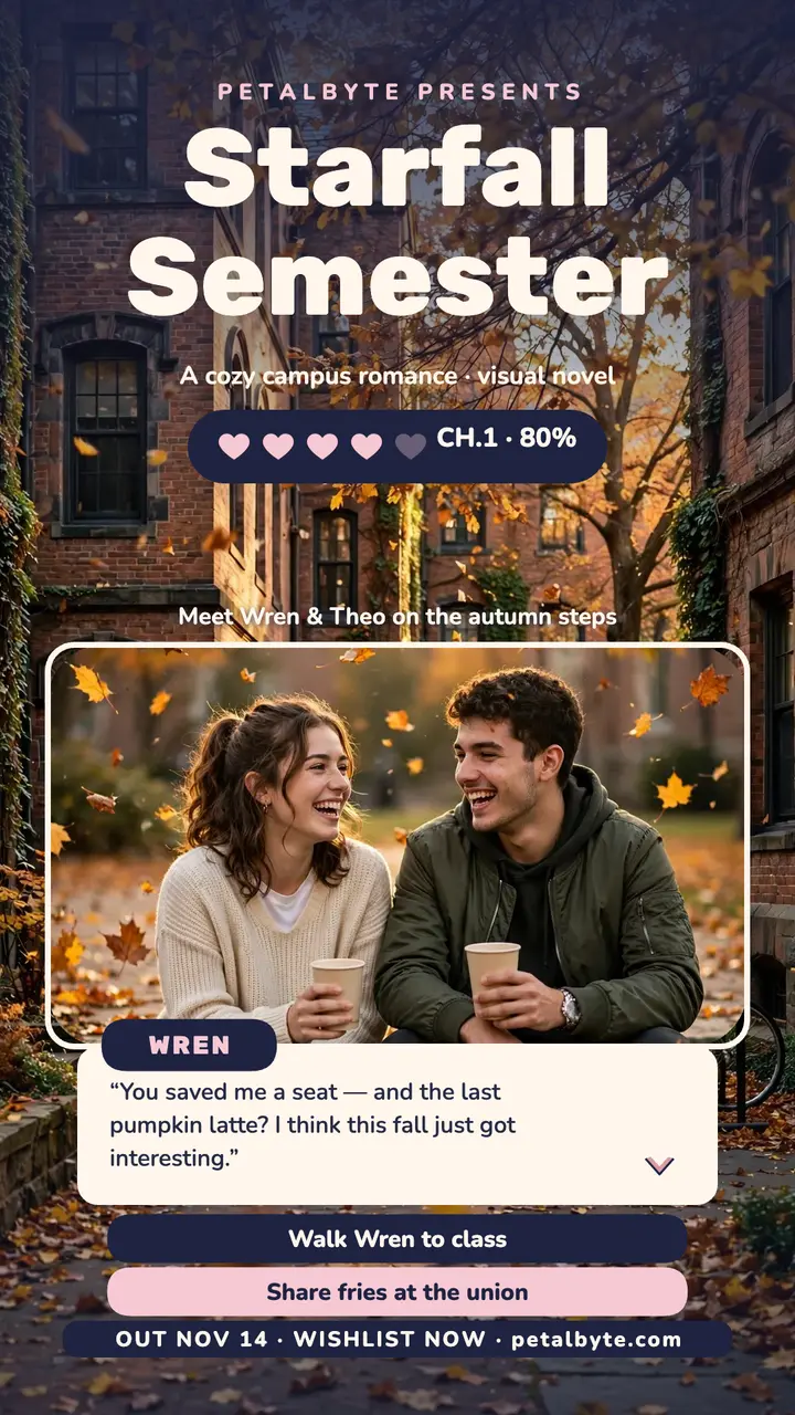 Starfall Semester visual novel launch story template