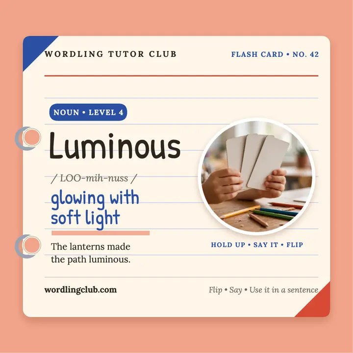Luminous vocab flash card, Wordling Club template