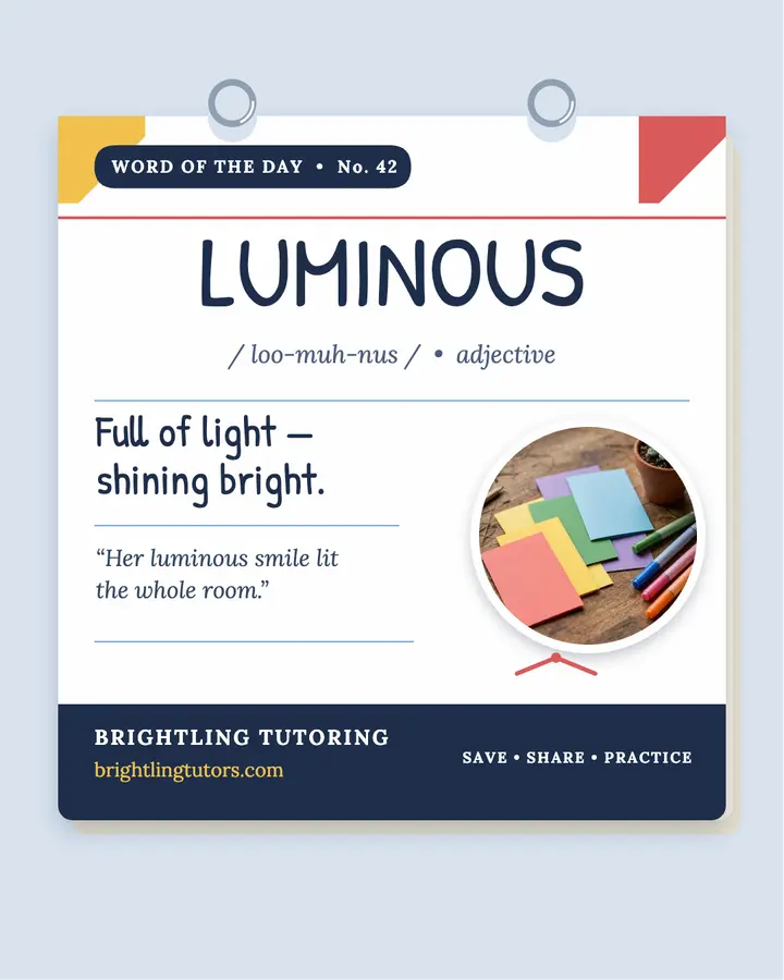 Luminous vocabulary flash card, tutoring post template