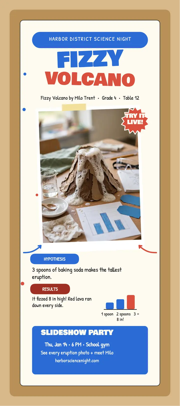 Fizzy Volcano science fair rack card template