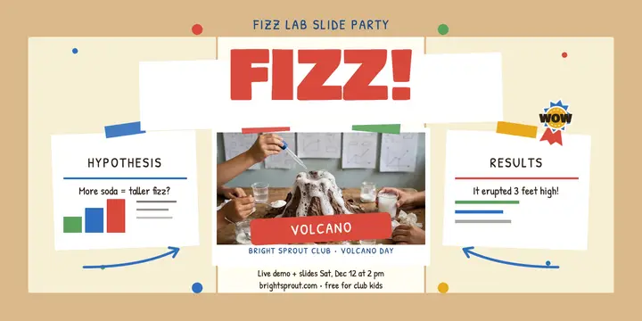 Fizz Lab volcano slideshow party tri-fold template