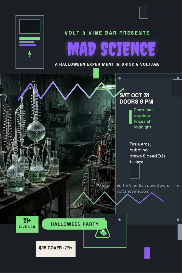 Volt and Vine mad lab Halloween poster template