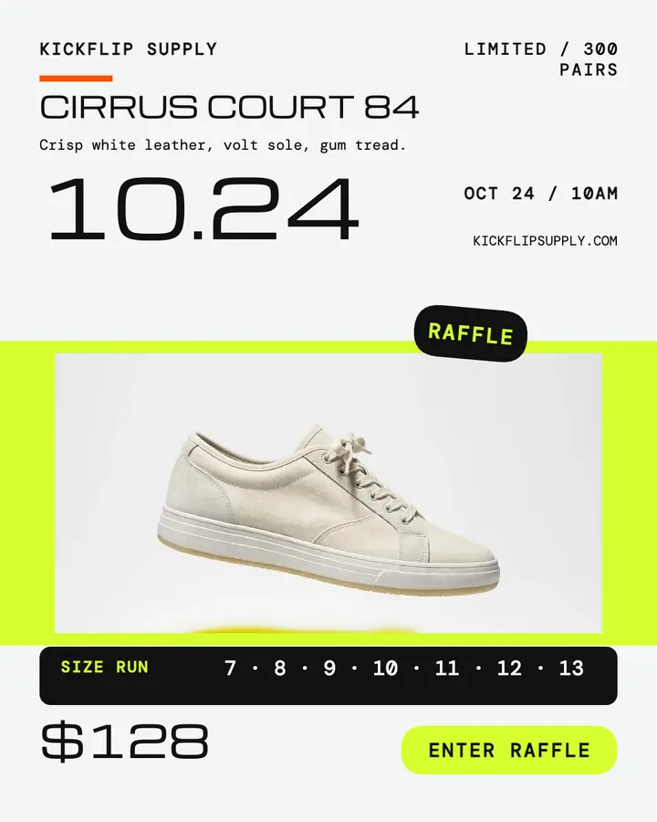 Cirrus Court 84 volt sneaker drop post: sneaker drop post template