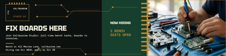 Voltburrow bench techs hiring banner template