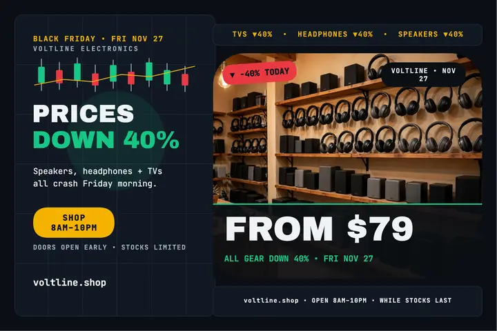 Voltline Black Friday ticker postcard template