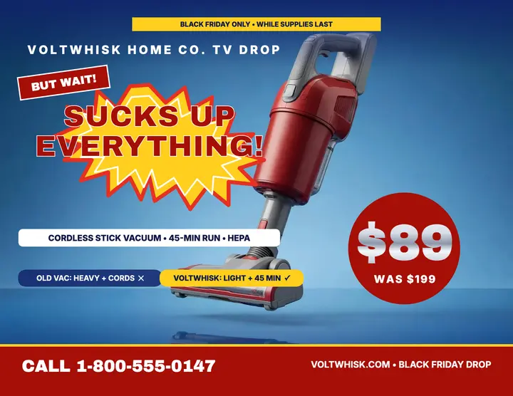 Voltwhisk vacuum Black Friday TV flyer template