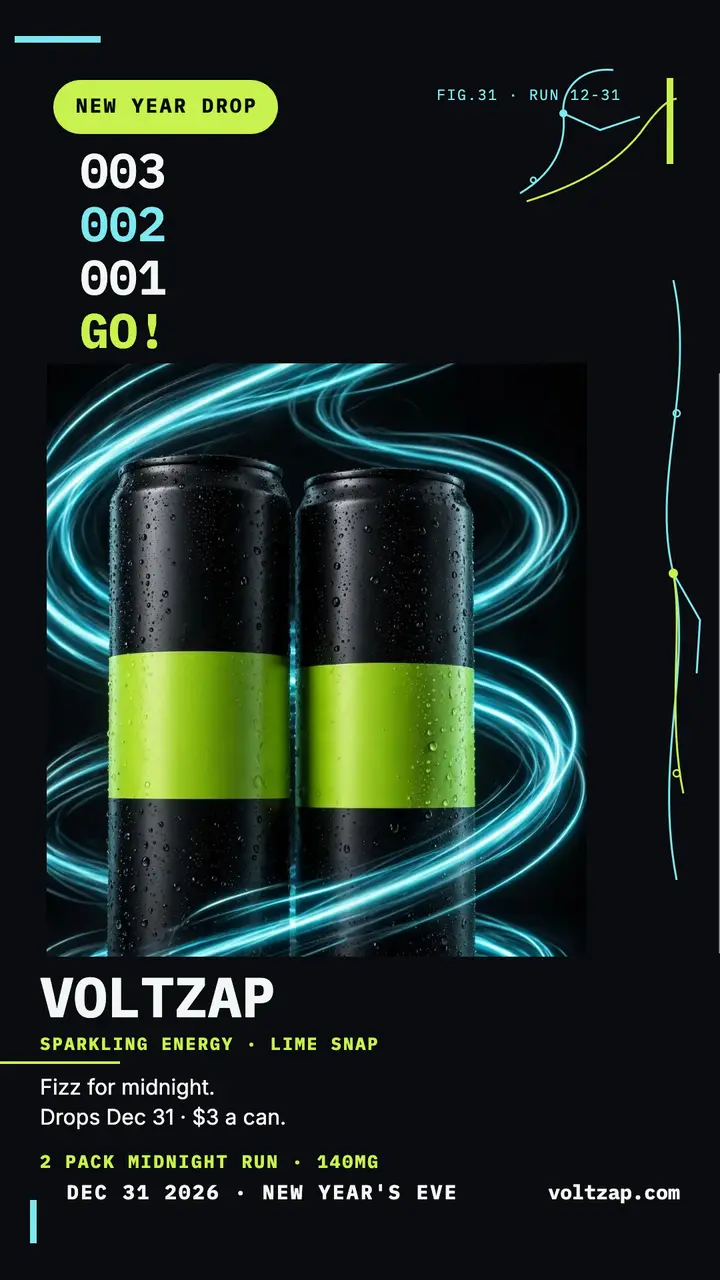 Voltzap sparkling energy New Year drop story template