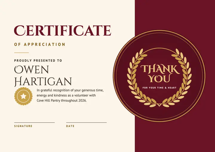 Laurel volunteer appreciation certificate template
