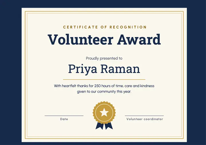 Volunteer award certificate template