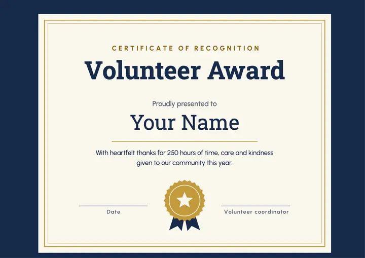 Volunteer award certificate template