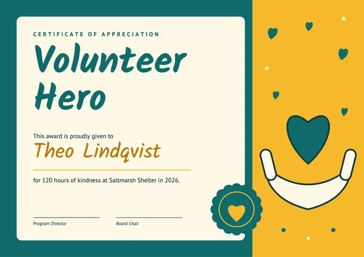 Volunteer hero certificate template