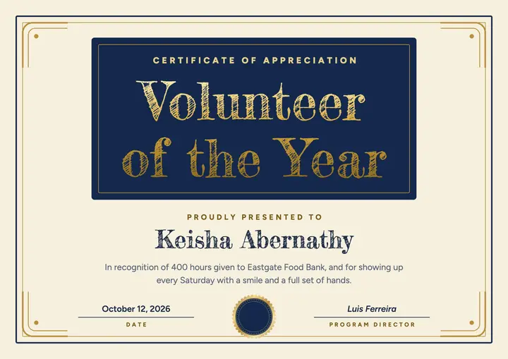 Volunteer of the year certificate template