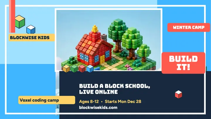 Blockwise Kids voxel camp build thumbnail template