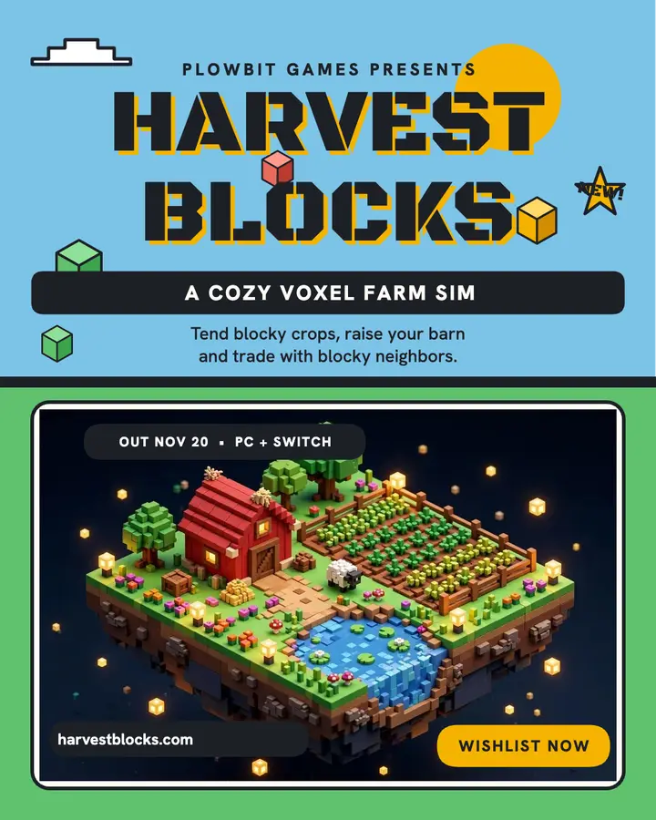 Harvest Blocks voxel farm launch post template