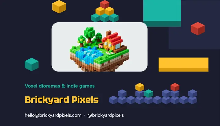 Brickyard Pixels voxel game dev business card: game developer business card template