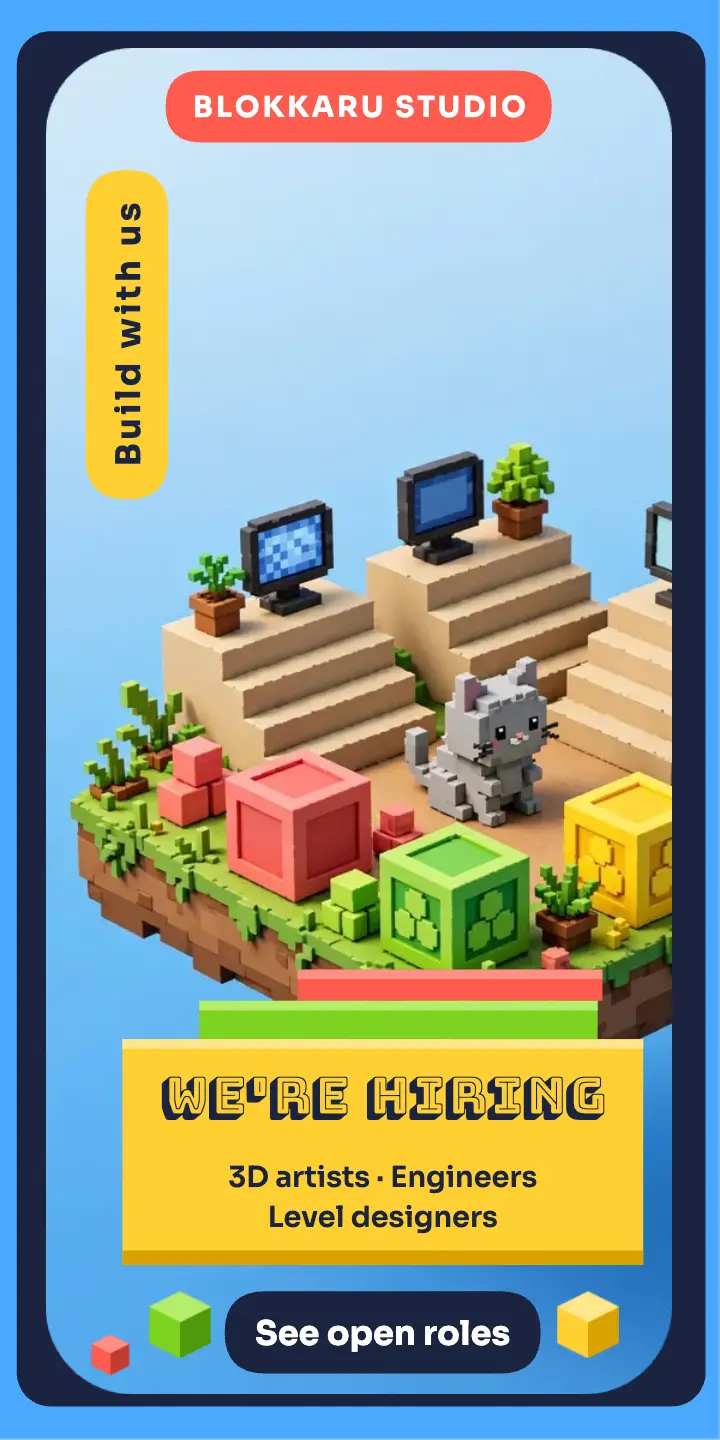 Voxel game studio hiring half-page ad template