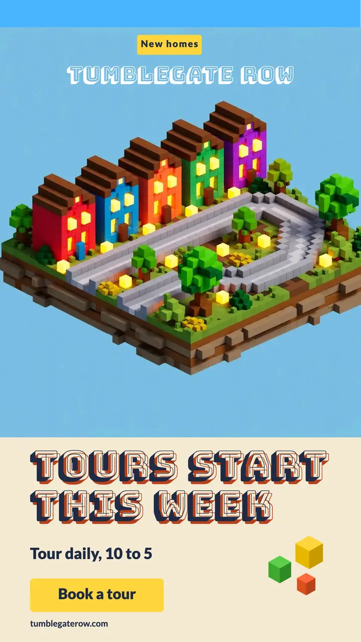 New townhome tours story, voxel diorama: townhome tours story template