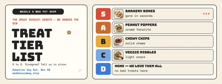 Waddle and Wag treat tier list cover template
