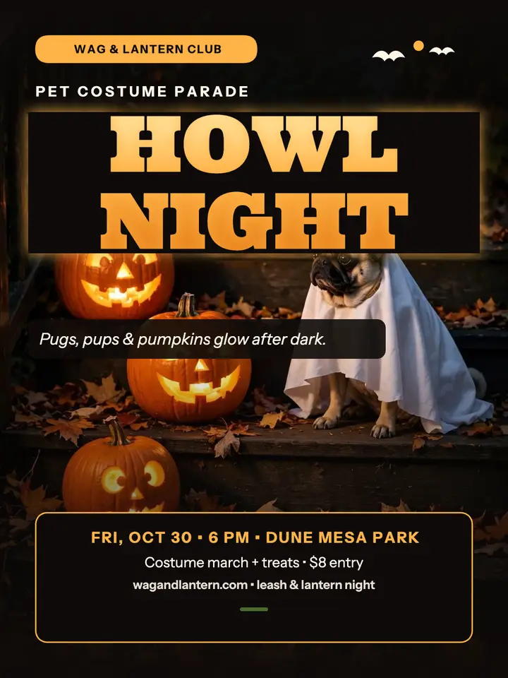 Howl Night pet parade pumpkin portrait: pet costume parade invite template