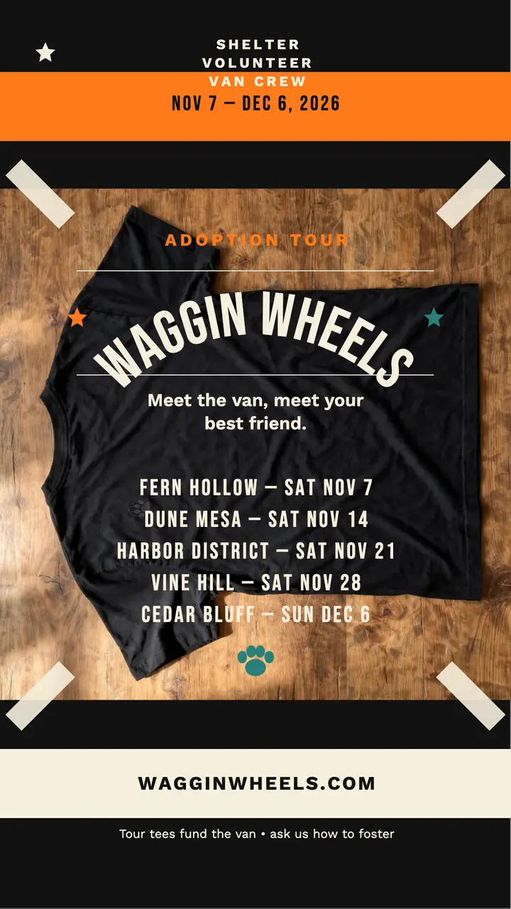 Waggin Wheels adoption tour tee story template