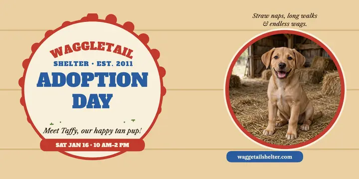 Waggletail Shelter adoption day label post template