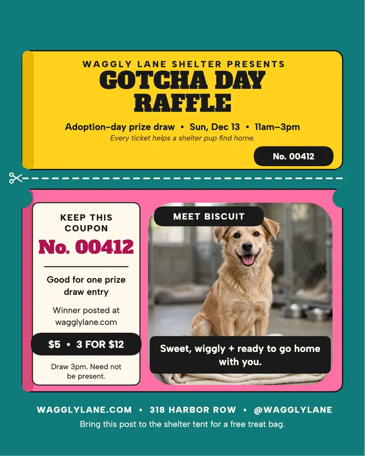 Waggly Lane Gotcha Day raffle tickets template