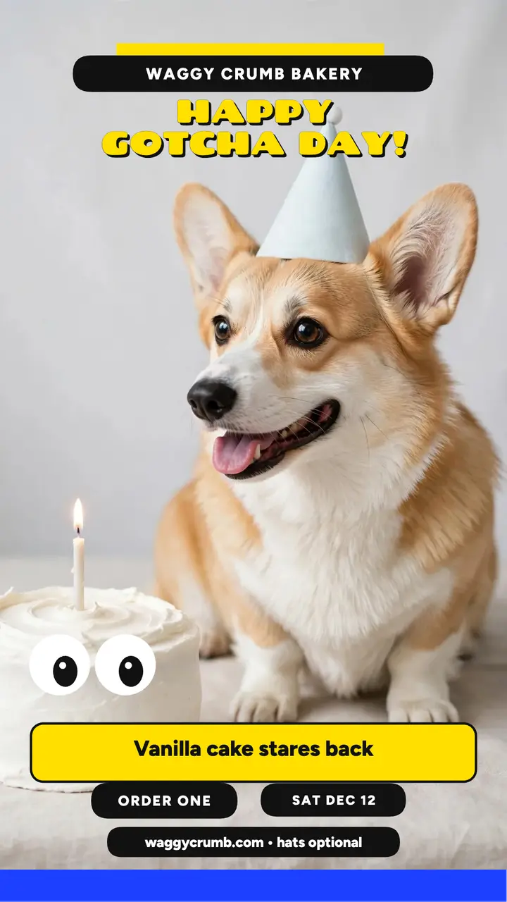 Waggy Crumb dog birthday cake story template