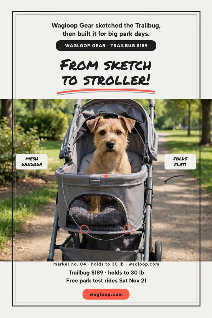 Wagloop Trailbug stroller sketch poster template