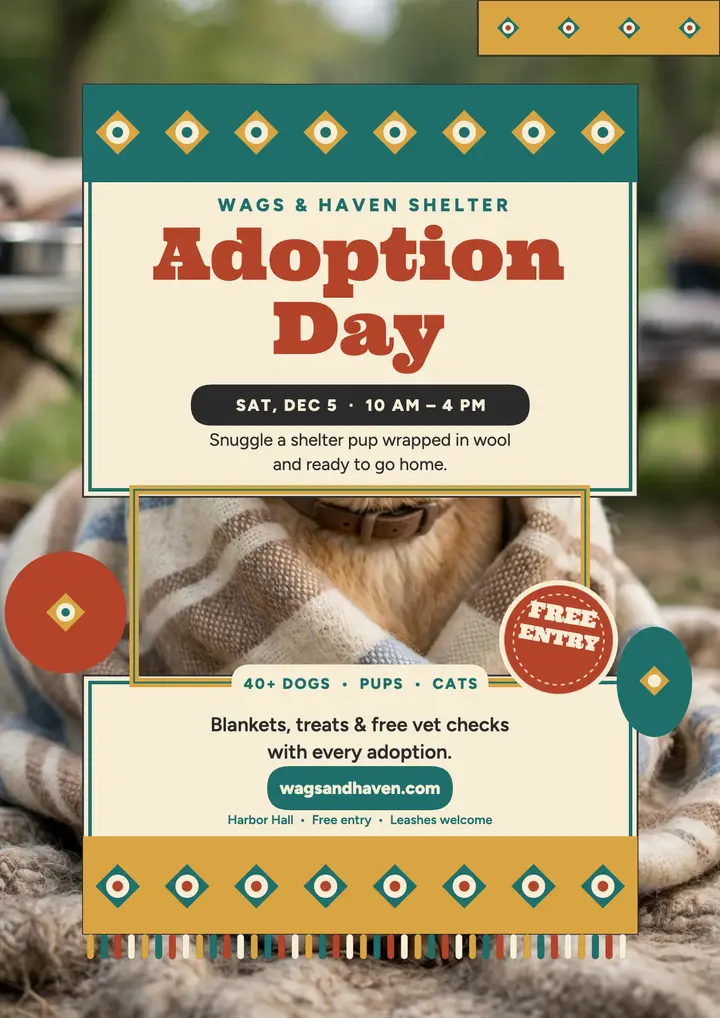Wags and Haven adoption day blanket flyer: adoption day flyer template