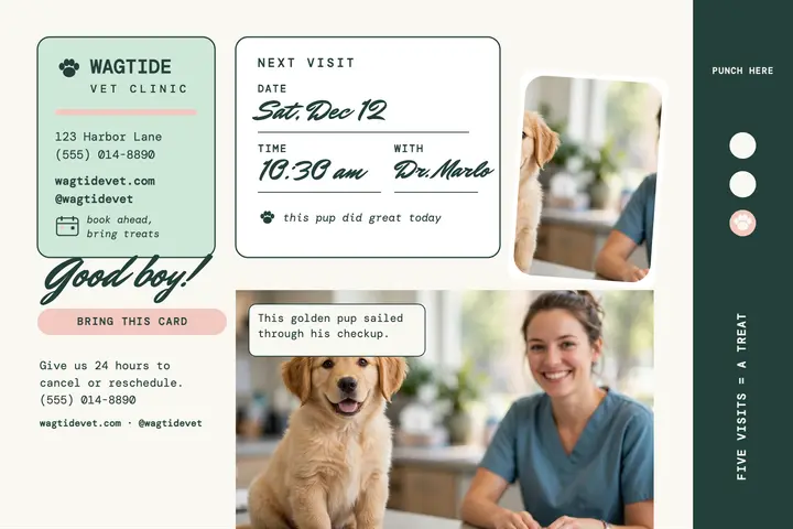 Wagtide Vet next visit card postcard template