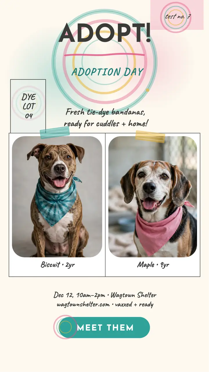 Wagtown tie-dye bandana adoption day: adoption day story template