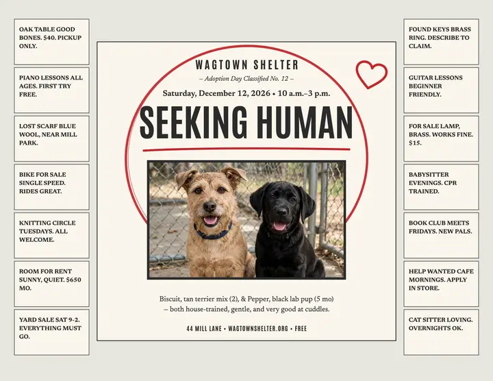 Wagtown Shelter adoption day classified flyer template