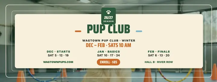 Wagtown Pup Club winter schedule cover: puppy class schedule cover template