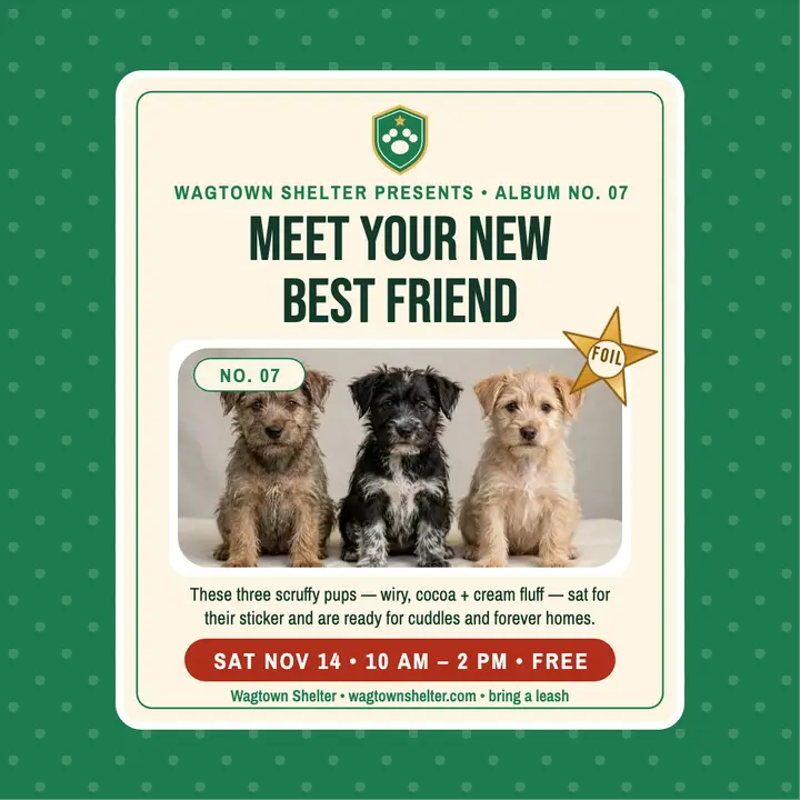Wagtown Shelter adoption day sticker post template