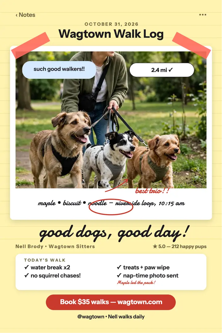 Wagtown walk log notes poster: pet sitter poster template