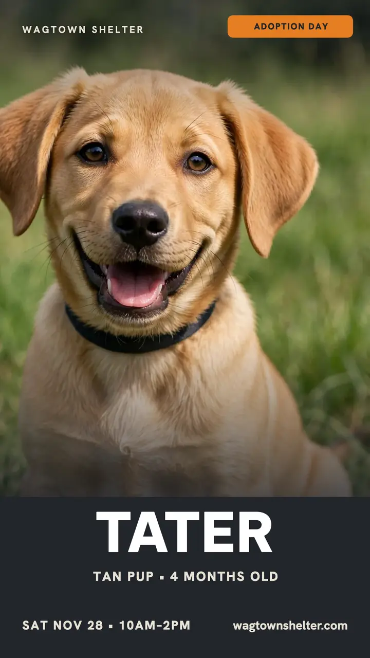 Wagtown Shelter adoption day story with Tater template