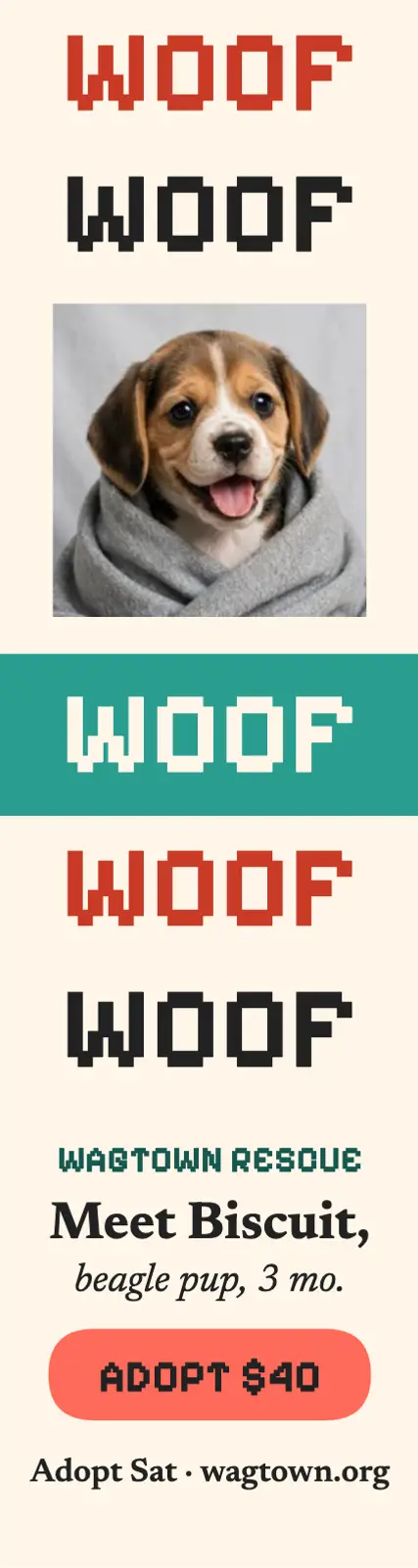 Wagtown Rescue WOOF grid ad template