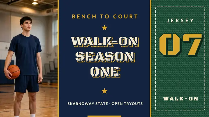 Walk-On Season One basketball vlog thumbnail, varsity template