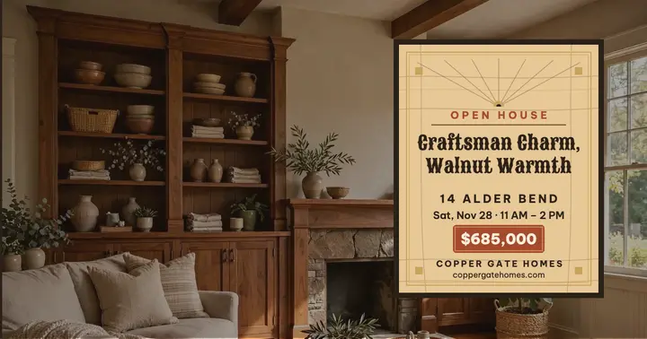 Walnut craftsman bungalow open house post template
