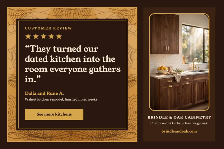 Brindle & Oak five-star review postcard template