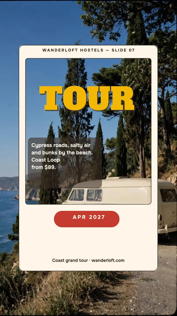 Wanderloft hostels coast tour slide story template