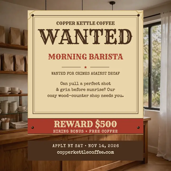 Copper Kettle wanted barista post: barista hiring post template