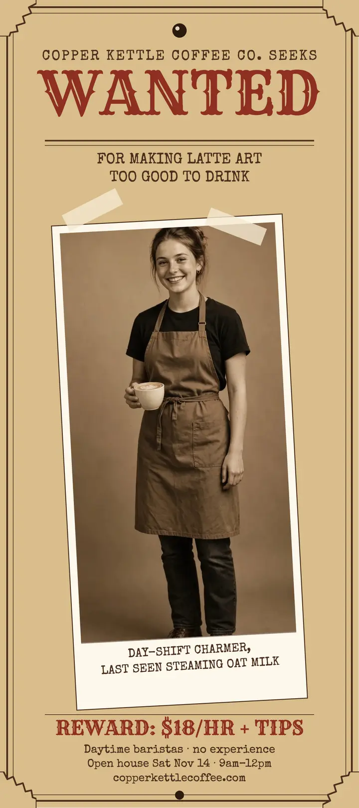 Wanted barista crew call rack card template