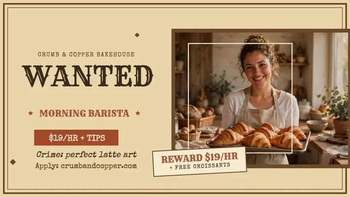 Wanted morning barista hiring thumbnail template