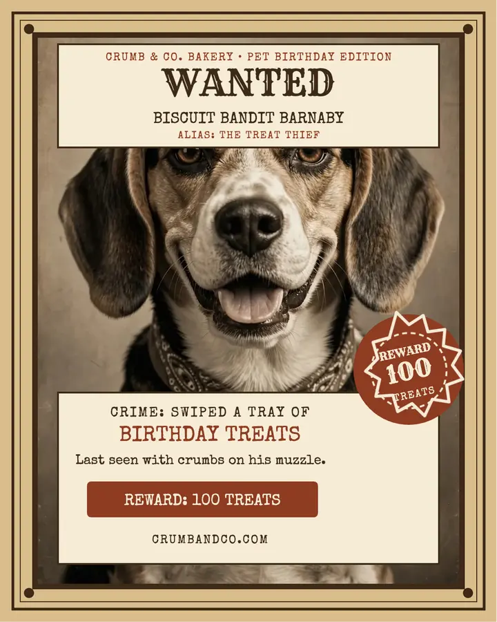 Barnaby wanted pet birthday poster template