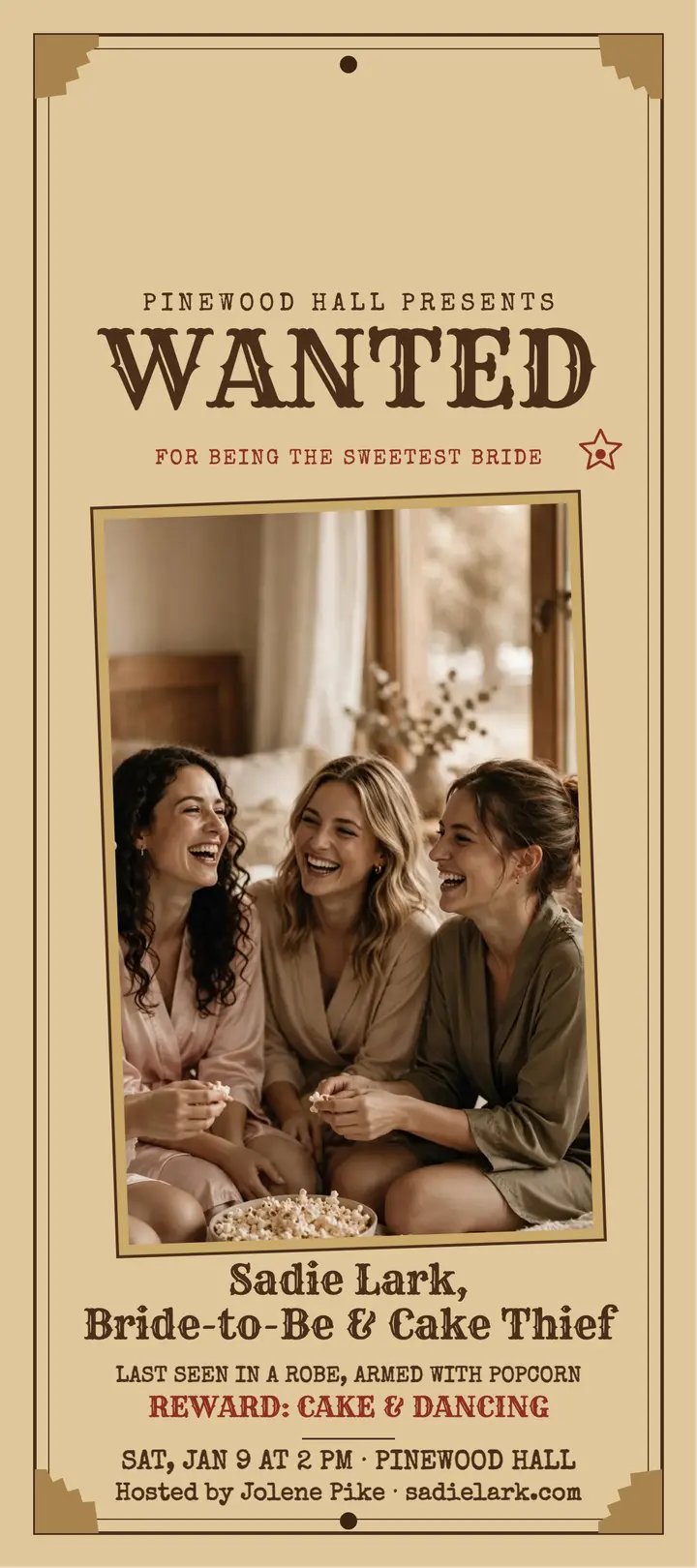 Sadie Lark wanted bridal shower invite template