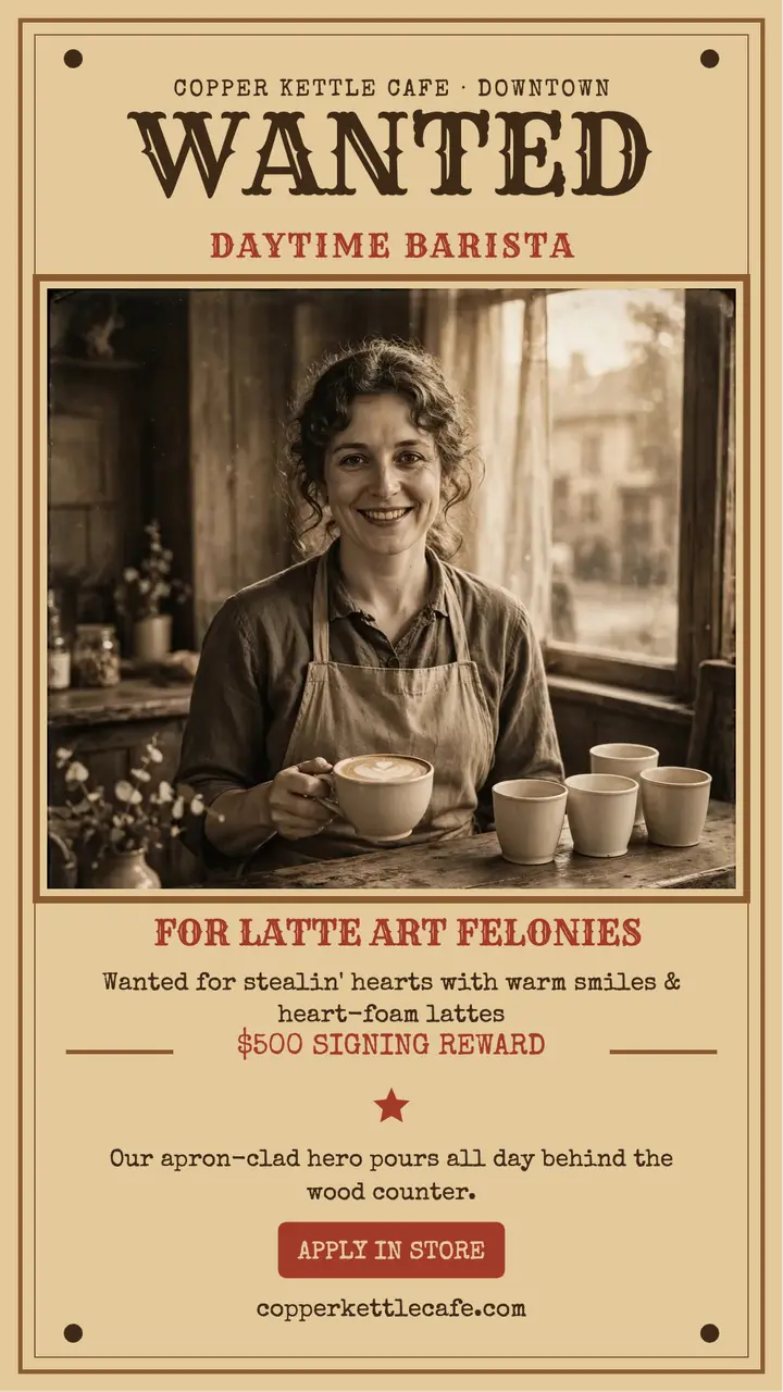 Copper Kettle wanted barista story template