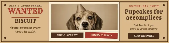 Biscuit wanted good boy billboard: gotcha-day billboard template