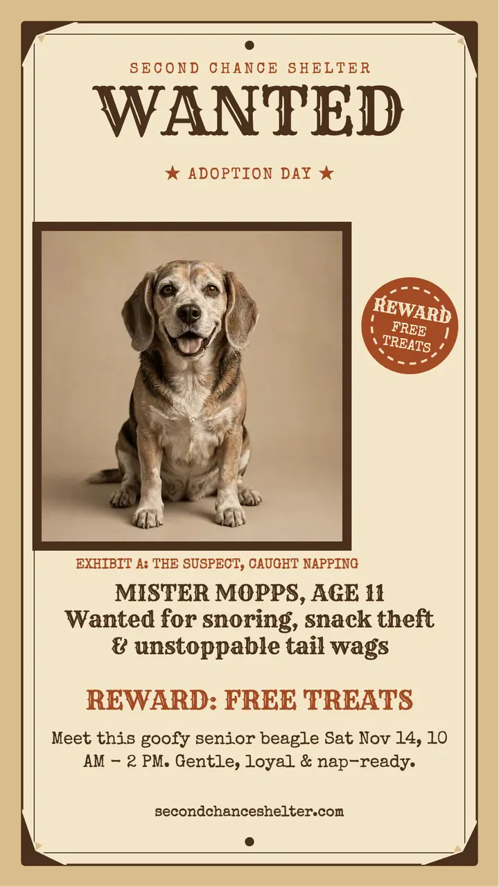 Wanted senior beagle adoption story template